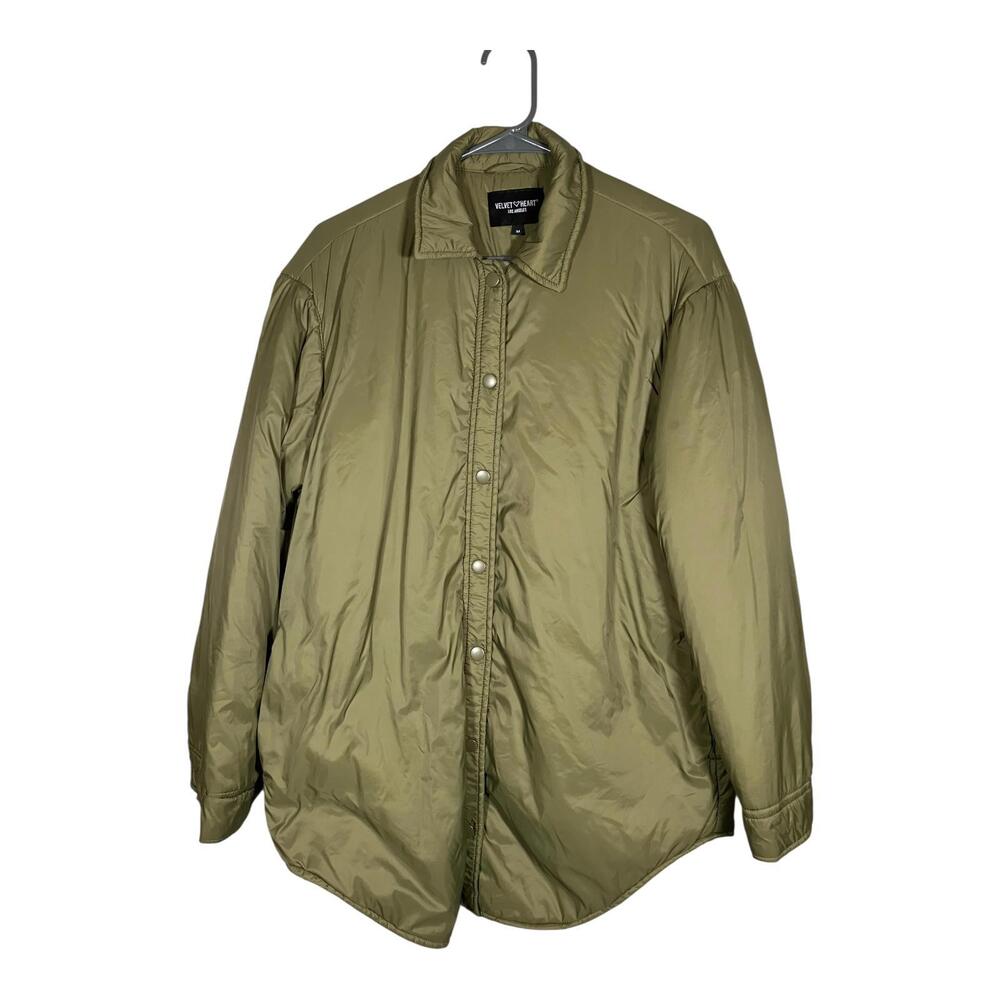 Velvet Heart Light Weight Puffer Jacket Adult Medium Olive Green Snap Buttons